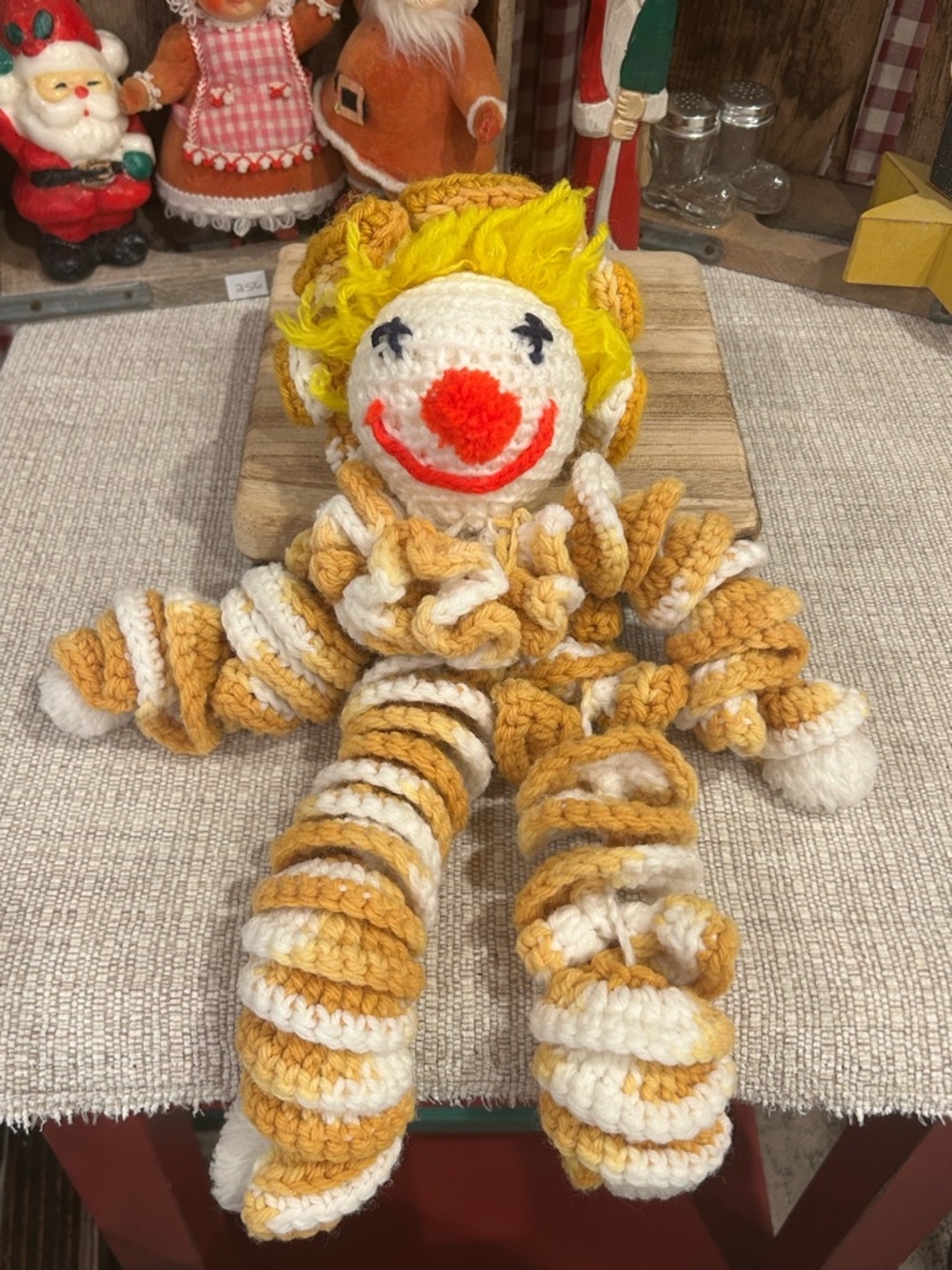 Vintage Handmade Crochet Spiral "yo-yo" 1970's-1980's Clown Doll